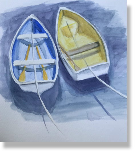 Two Boats Waiting, Watercolor